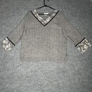 Vintage Hot Cotton By Marc Ware Linen Top Floral Trim Size Medium Lagenlook Gray